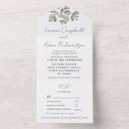 Eenvoudige Sage Green Eucalyptus Calligraphy Weddi All In One Uitnodiging
