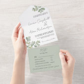 Eenvoudige Sage Green Eucalyptus Calligraphy Weddi All In One Uitnodiging (Afscheurbaar)
