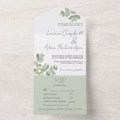 Eenvoudige Sage Green Eucalyptus Calligraphy Weddi All In One Uitnodiging (Binnen)
