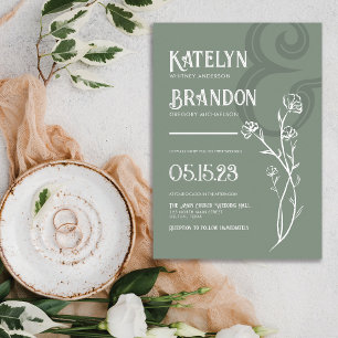 Eenvoudige Sage Green Floral Foliage Wedding Invit Kaart