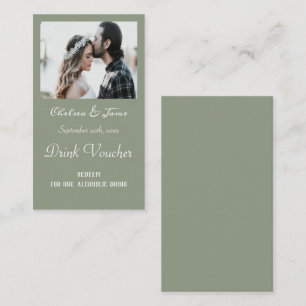 Eenvoudige Sage Green Foto Wedding Drink Ticket Ka