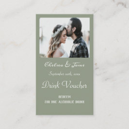 Eenvoudige Sage Green Foto Wedding Drink Ticket Ka