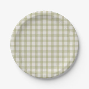 Eenvoudige Sage Green Gingham Papieren Bordje