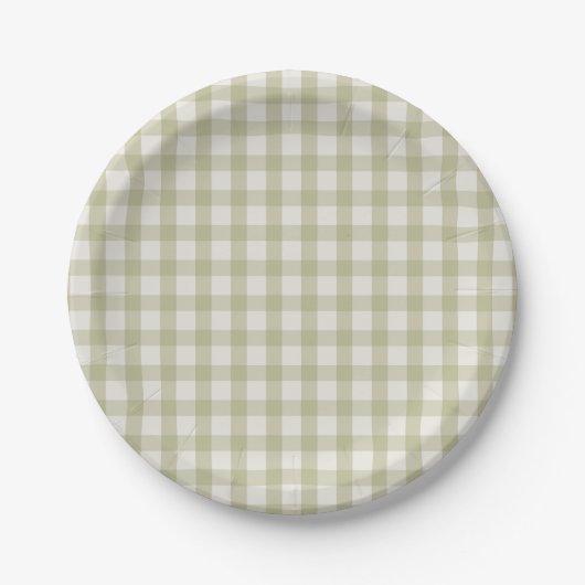 Eenvoudige Sage Green Gingham Papieren Bordje (Voorkant)