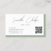 Eenvoudige Sage Green Handgeschreven Script QR cod Visitekaartje (Achterkant)