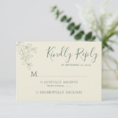 Eenvoudige Sage Green Ivory White Botanical Weddin RSVP Kaartje (Staand voorkant)