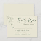 Eenvoudige Sage Green Ivory White Botanical Weddin RSVP Kaartje (Voorkant / Achterkant)