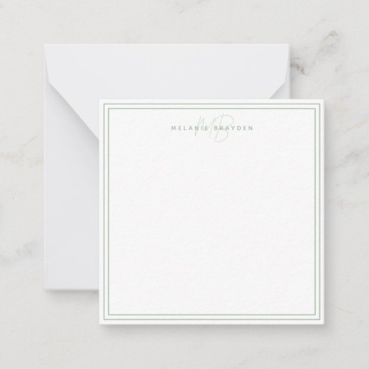 Eenvoudige Sage Green Minimalist Monogram Twee Gre Notitiekaartje (Voorkant)