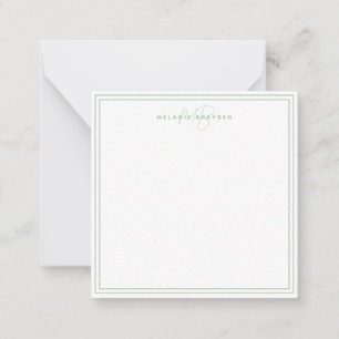 Eenvoudige Sage Green Minimalist Monogram Twee Gre Notitiekaartje
