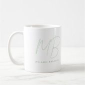 Eenvoudige Sage Green Minimalist Two Monogram Name Koffiemok (Links)