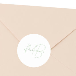 Eenvoudige Sage Green Minimalist Two Monogram Name Ronde Sticker
