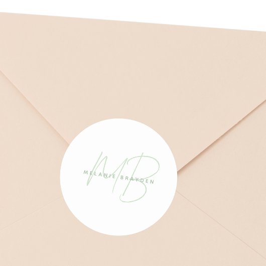 Eenvoudige Sage Green Minimalist Two Monogram Name Ronde Sticker