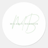 Eenvoudige Sage Green Minimalist Two Monogram Name Ronde Sticker (Voorkant)