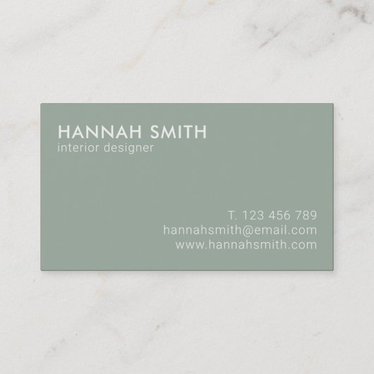 Eenvoudige Sage Green Modern minimalist Visitekaartje (Achterkant)