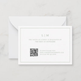 Eenvoudige Sage Green Monogram Budget Huwelijk RSV Notitiekaartje