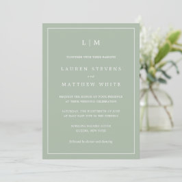 Eenvoudige Sage Green Monogram Elegant Wedding Kaart