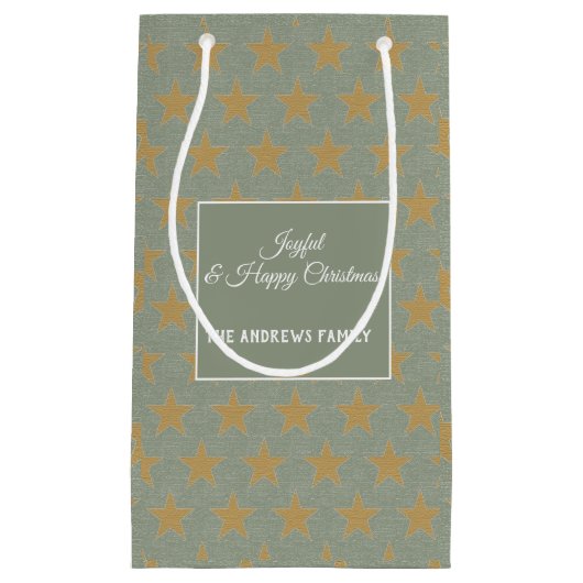 Eenvoudige Sage Green & Star Gold Kerstmis Klein Cadeauzakje (Voorkant)