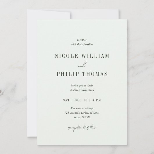 Eenvoudige Sage Green Typography Script Wedding Kaart (Voorkant)