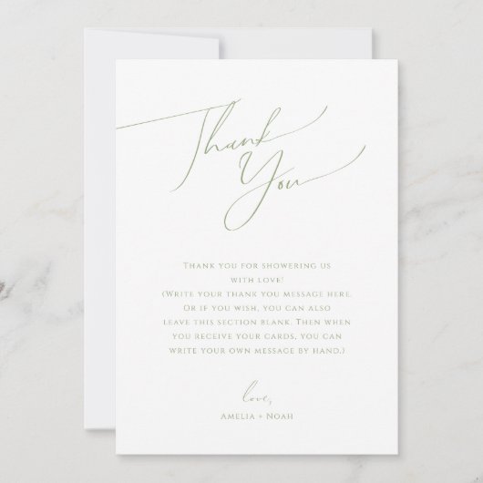 Eenvoudige Sage Green Verticale Foto Baby shower D Bedankkaart (Voorkant)