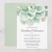 Eenvoudige Sage Green Waterverf Succulent Wedding Kaart (Voorkant / Achterkant)