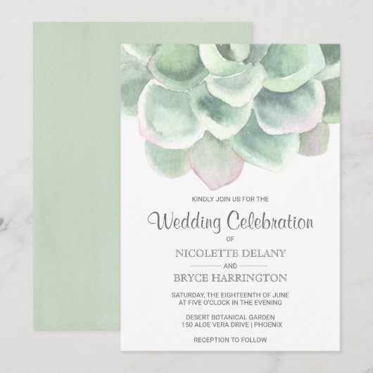 Eenvoudige Sage Green Waterverf Succulent Wedding Kaart (Voorkant / Achterkant)