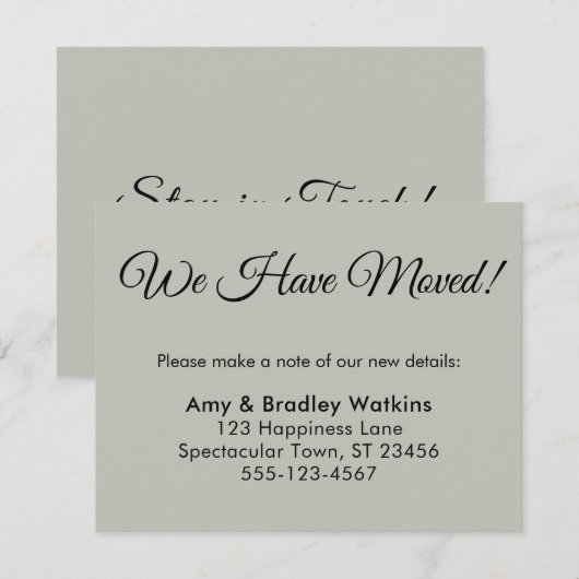 Eenvoudige Sage Green We hebben Verhuisd Van Adres Informatiekaartje (Voorkant / Achterkant)