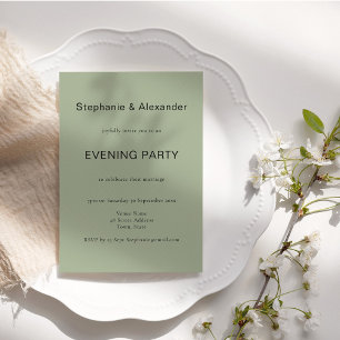 Eenvoudige Sage Green Wedding Evening Party nodigt Kaart