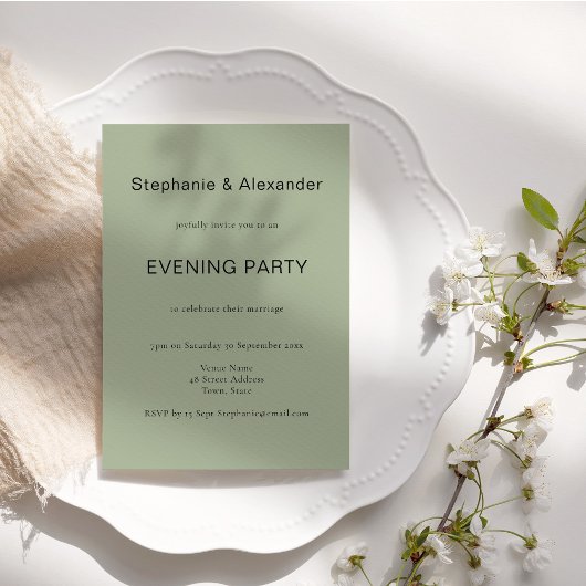 Eenvoudige Sage Green Wedding Evening Party nodigt Kaart