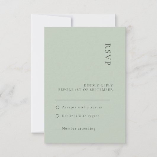 Eenvoudige Sage Green Wedding RSVP-kaart Kaart (Voorkant)