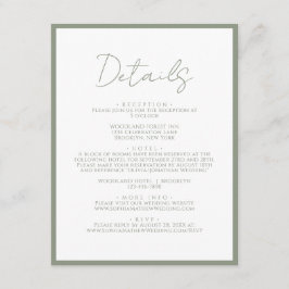 Eenvoudige Sage Green White Script Wedding Details Informatiekaartje