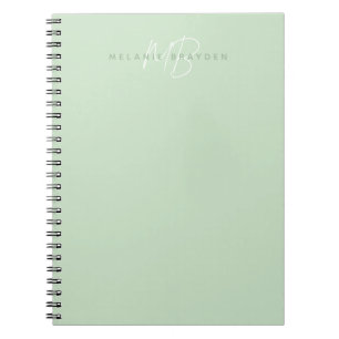 Eenvoudige Sage GreenMinimalist 2 Monogram Naam Notitieboek