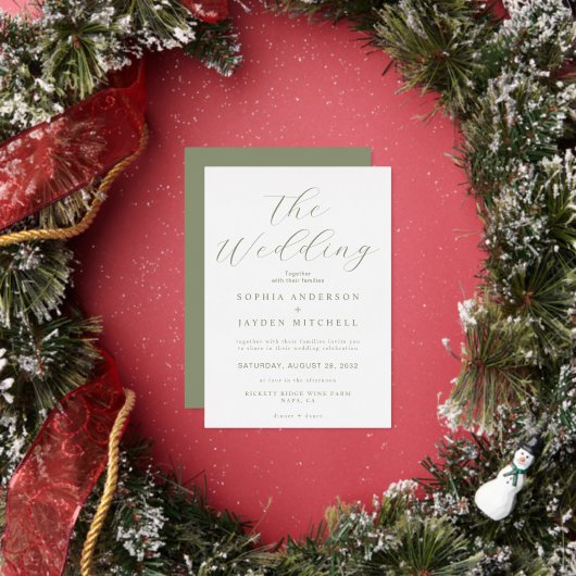 Eenvoudige Sage Groen en Wit bruiloft esthetiek Folie Uitnodiging (Insitu)