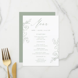 Eenvoudige Sage Groen Groen Boho Bloemen Bruiloft Menu