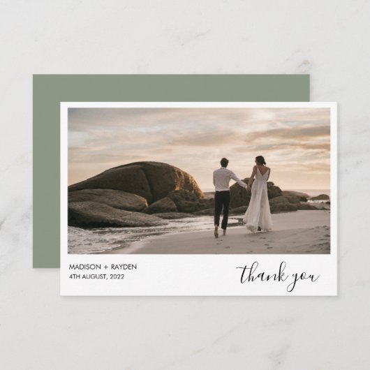 Eenvoudige Sage Groen Landschap Foto Bruiloft Bedankkaart (Voorkant / Achterkant)