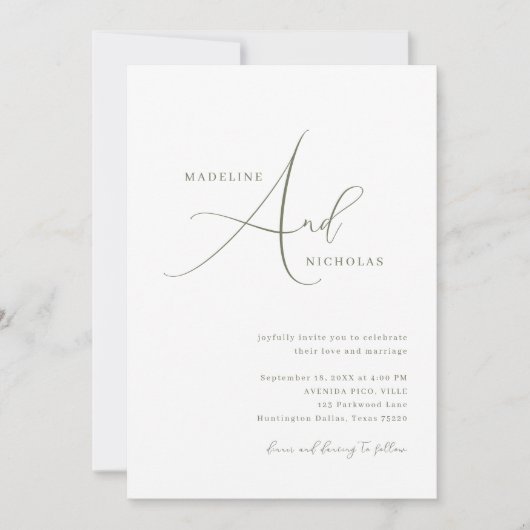 Eenvoudige Sage Groen Minimalistisch Script Bruilo Kaart (Voorkant)