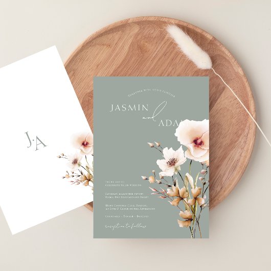 Eenvoudige Sage Groen Roze Wildbloemen Bloemen Blo Kaart