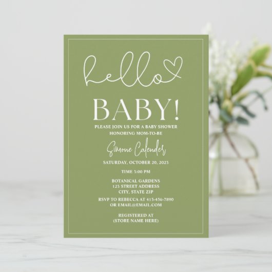 Eenvoudige Sage Groene Baby shower Uitnodiging (Staand voorkant)