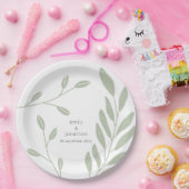 Eenvoudige Sage Groene bladeren Namen Datum Bruilo Papieren Bordje (Feest)