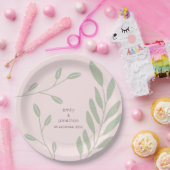 Eenvoudige Sage Groene bladeren Namen Datum Roze B Papieren Bordje (Feest)