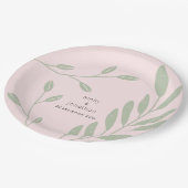 Eenvoudige Sage Groene bladeren Namen Datum Roze B Papieren Bordje (Gekanteld)