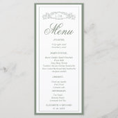 Eenvoudige Sage Groene botanische kam monogram bru Menu (Voorkant)