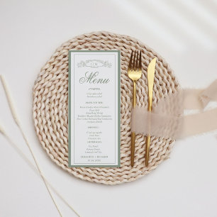Eenvoudige Sage Groene botanische kam monogram bru Menu