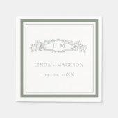 Eenvoudige Sage Groene botanische kam monogram bru Servet (Voorkant)