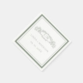 Eenvoudige Sage Groene botanische kam monogram bru Servet (Hoek)