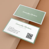 Eenvoudige Sage Groene Cursieve Script Border QR C Visitekaartje