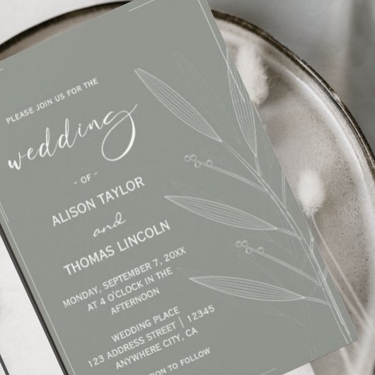 Eenvoudige Sage Groene en Witte Bloemen Kaart