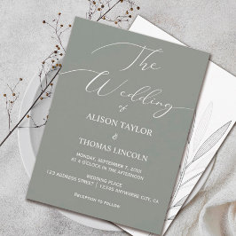 Eenvoudige Sage Groene en Witte Kalligrafie Kaart