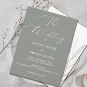 Eenvoudige Sage Groene en Witte Kalligrafie Kaart