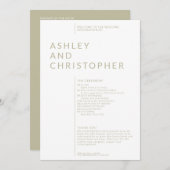 Eenvoudige Sage Groene Geïsoleerde Namen Huwelijks Programmakaart (Voorkant / Achterkant)