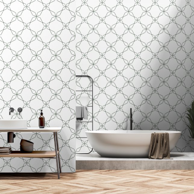 Eenvoudige Sage Groene Geometrische Diamant Behang (Badkamer)